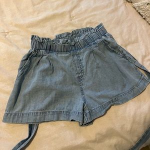 American Eagle Paperbag Tie Waist Soft Denim Shorts